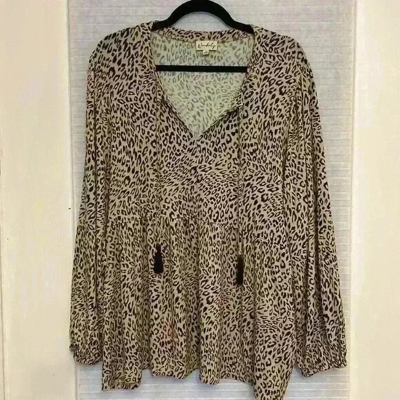 Wonderly 3x leopard cheetah animal print top flowy stretchy babydoll V neck - Picture 1 of 6
